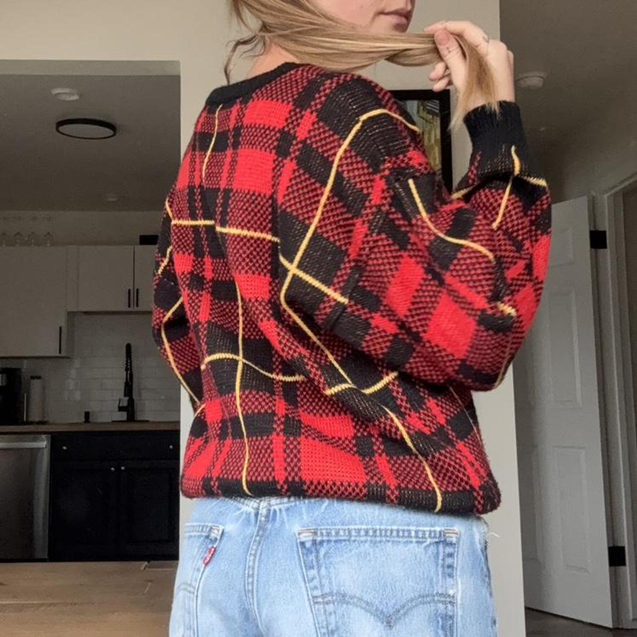 Women's Sweater - Red/Multi - L – Vintage plaid g… - image 3