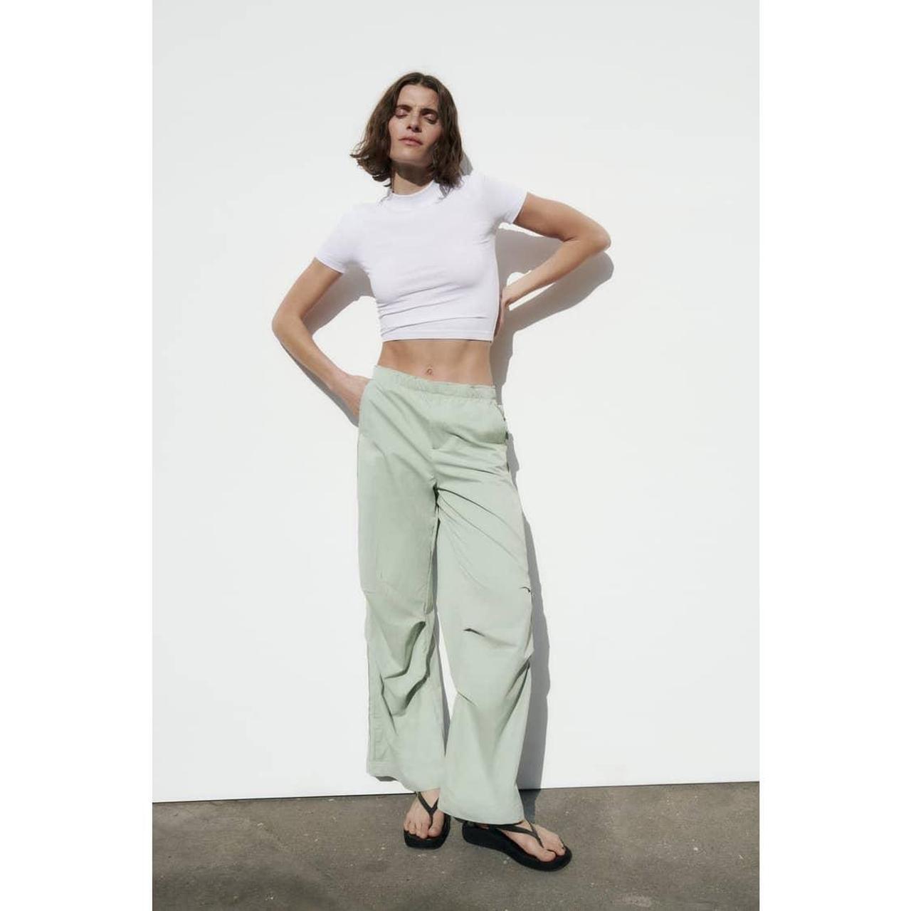 Womens Zara Nylon Blend Pants Sage Green Size: - Depop