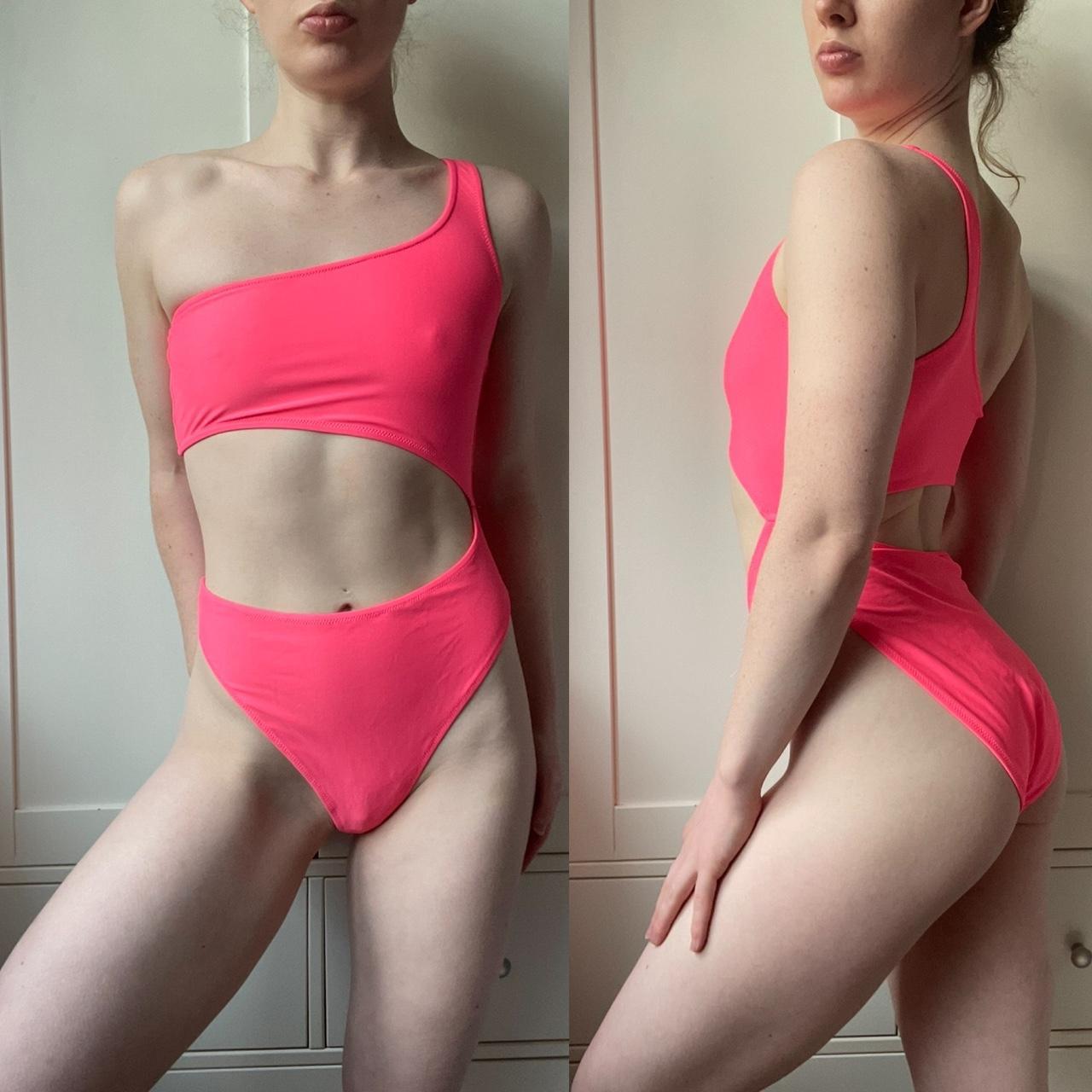 Neon Pink One Piece High Leg Swimsuit With One Depop 4766