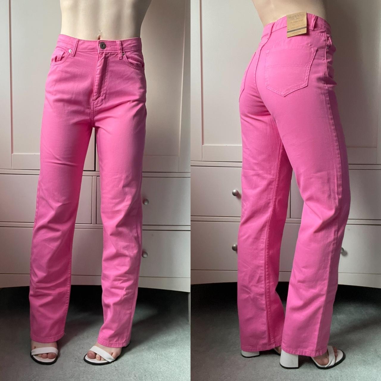 Pink high waisted wide leg jeans. Super chic,... Depop