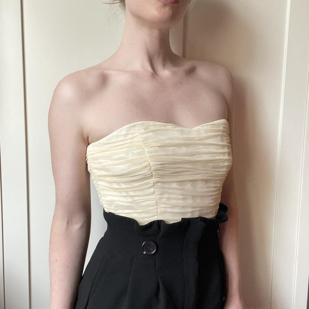 Gorgeous cream pleated chiffon corset top. Modelled... - Depop