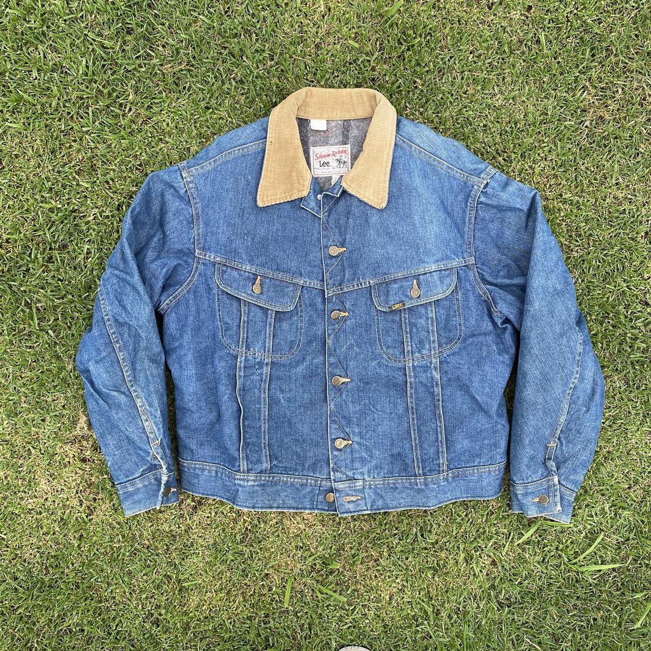 lee-men-s-blue-and-tan-jacket-depop