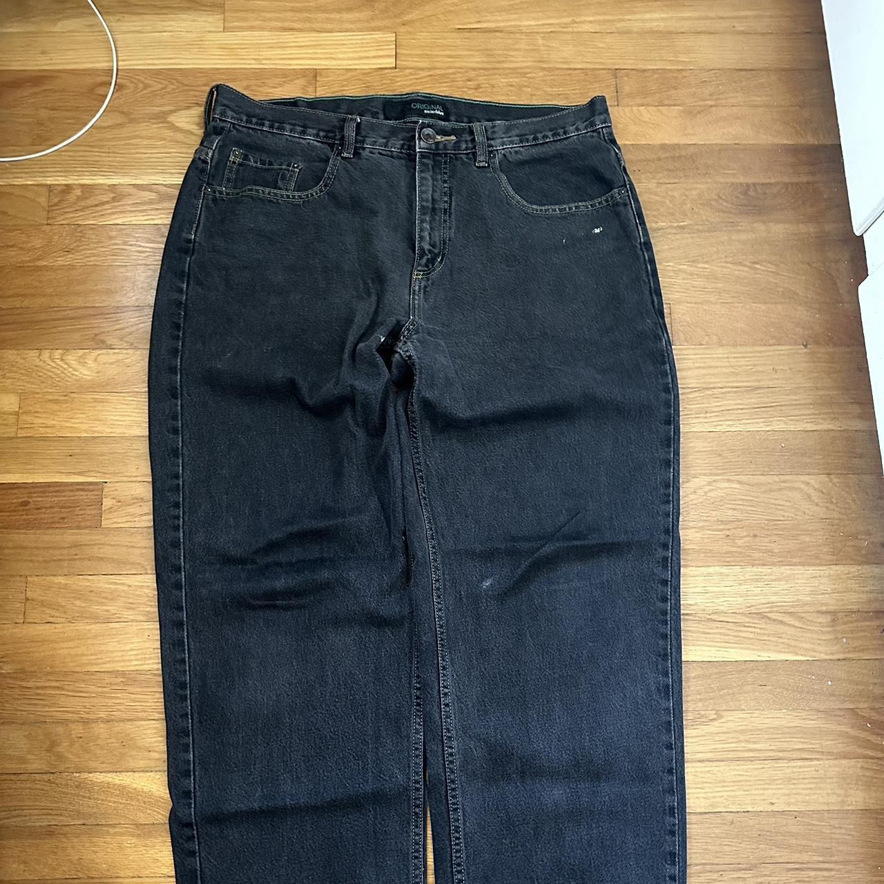 Anchor Blue black baggy denim Small Paint Marks in... - Depop