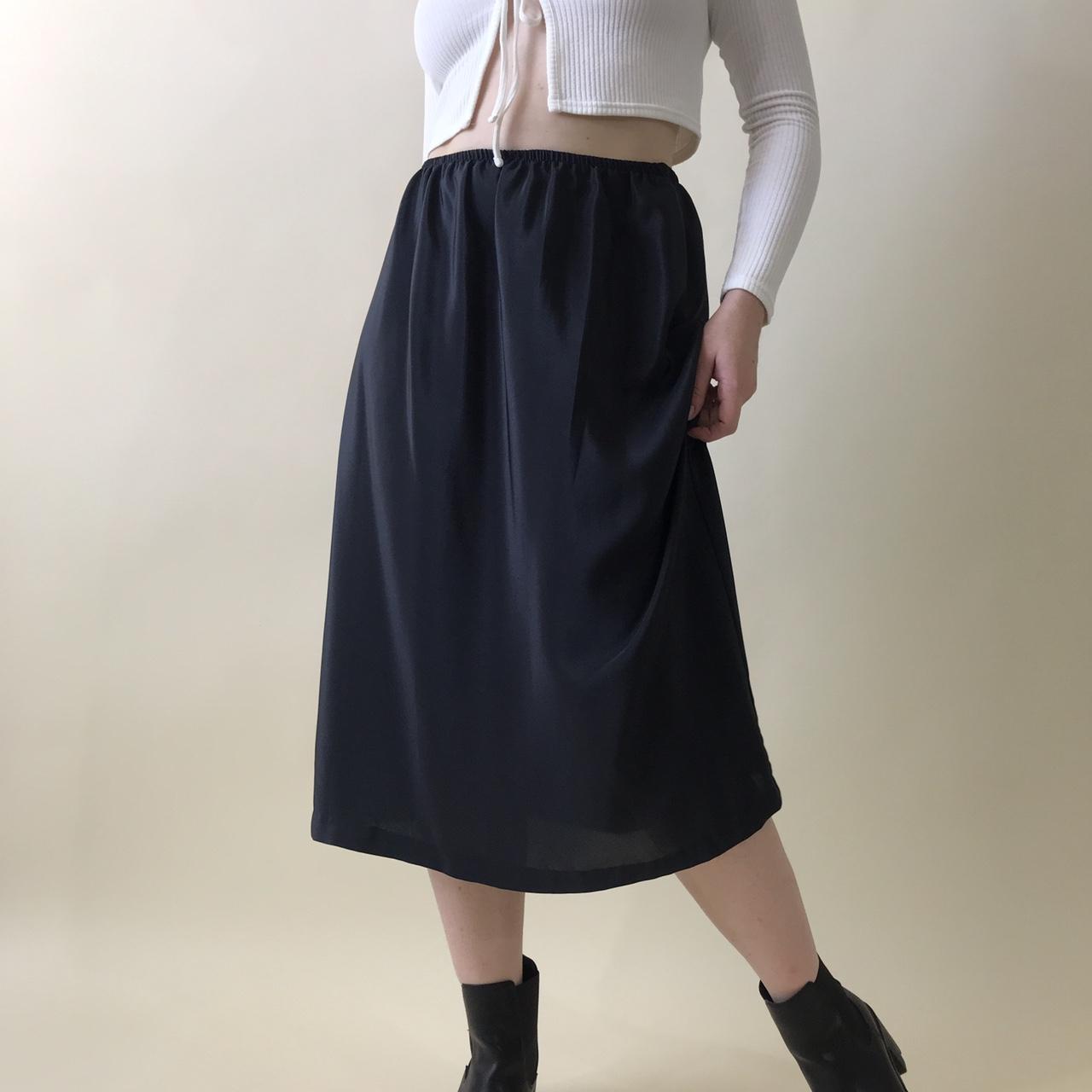 Vintage black slip skirt stretchy elastic waist... Depop