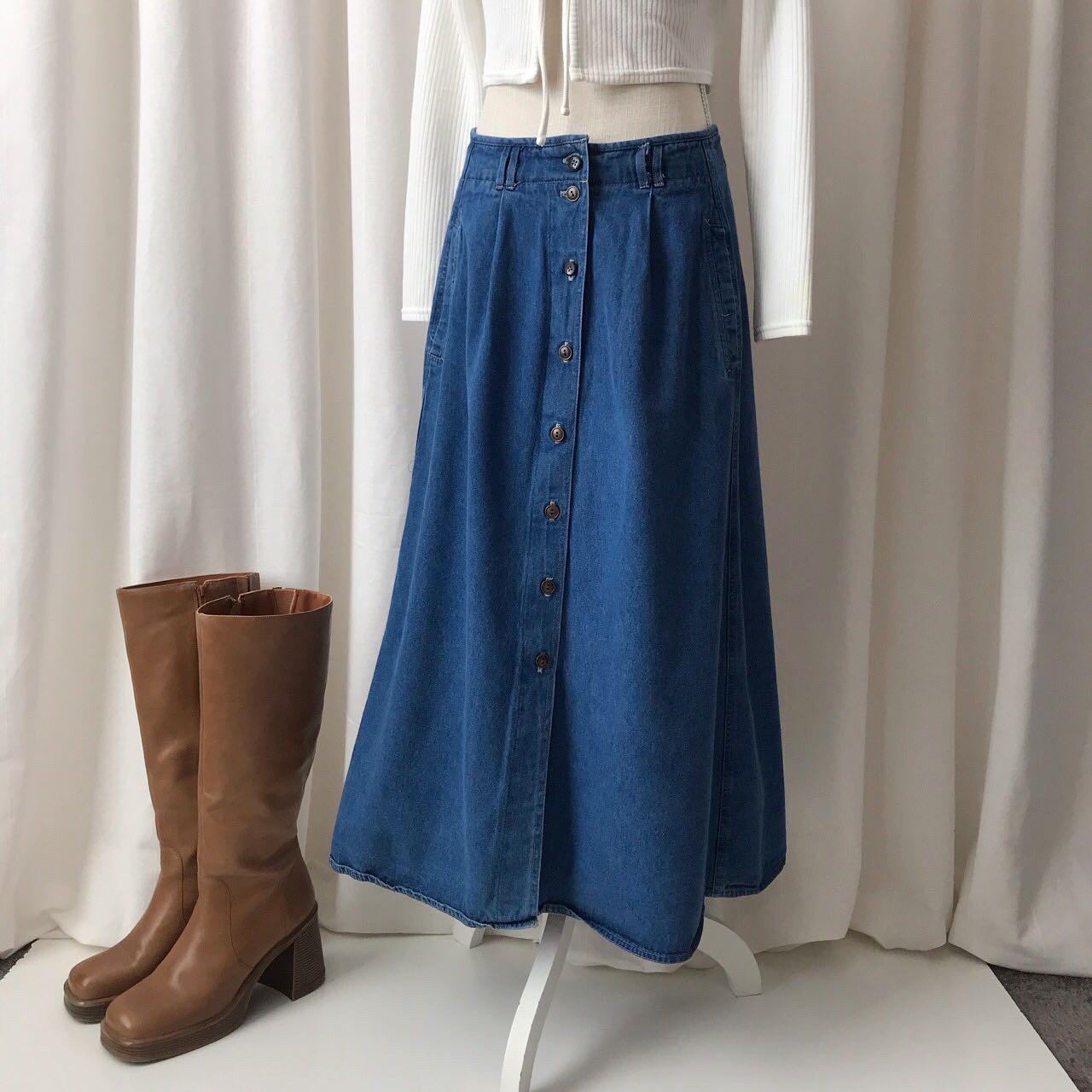 Vintage denim pleated skirt Buy one get 1 free... - Depop
