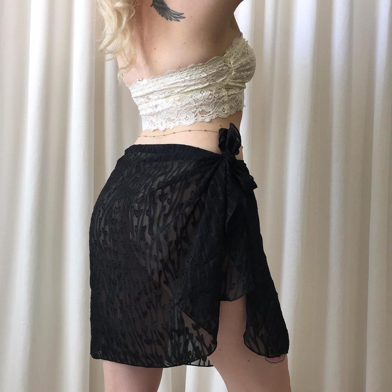Vintage black floral mesh sarong mini Depop
