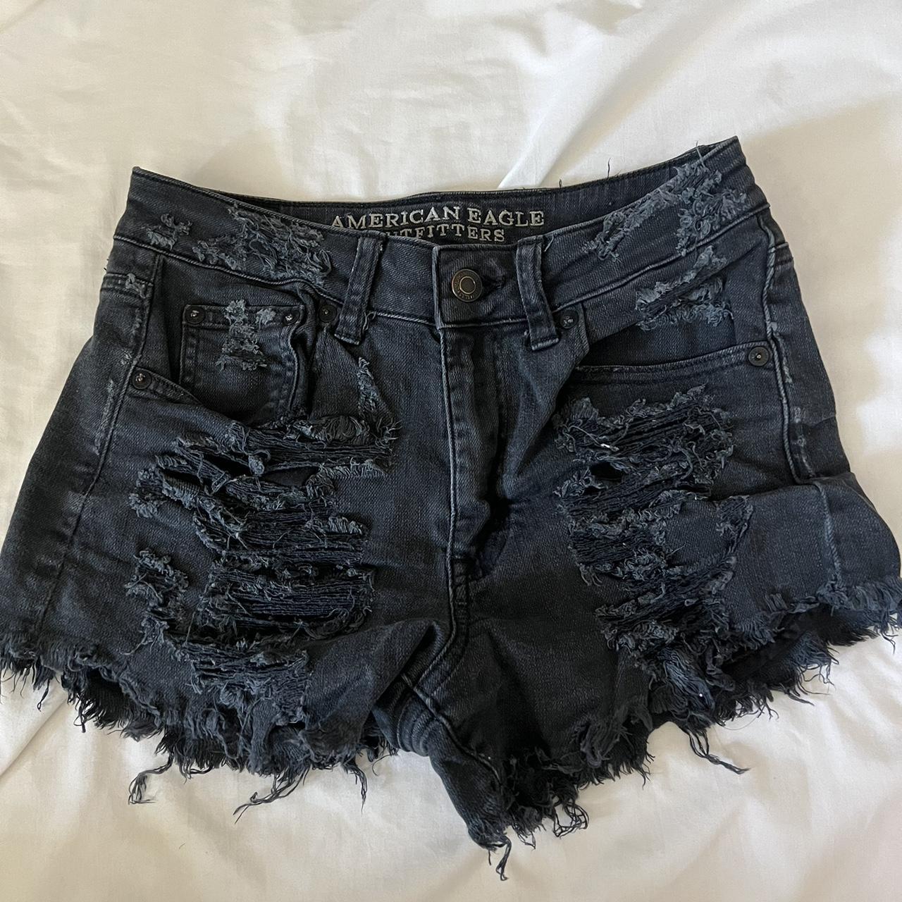 Black ripped 2024 shorts american eagle