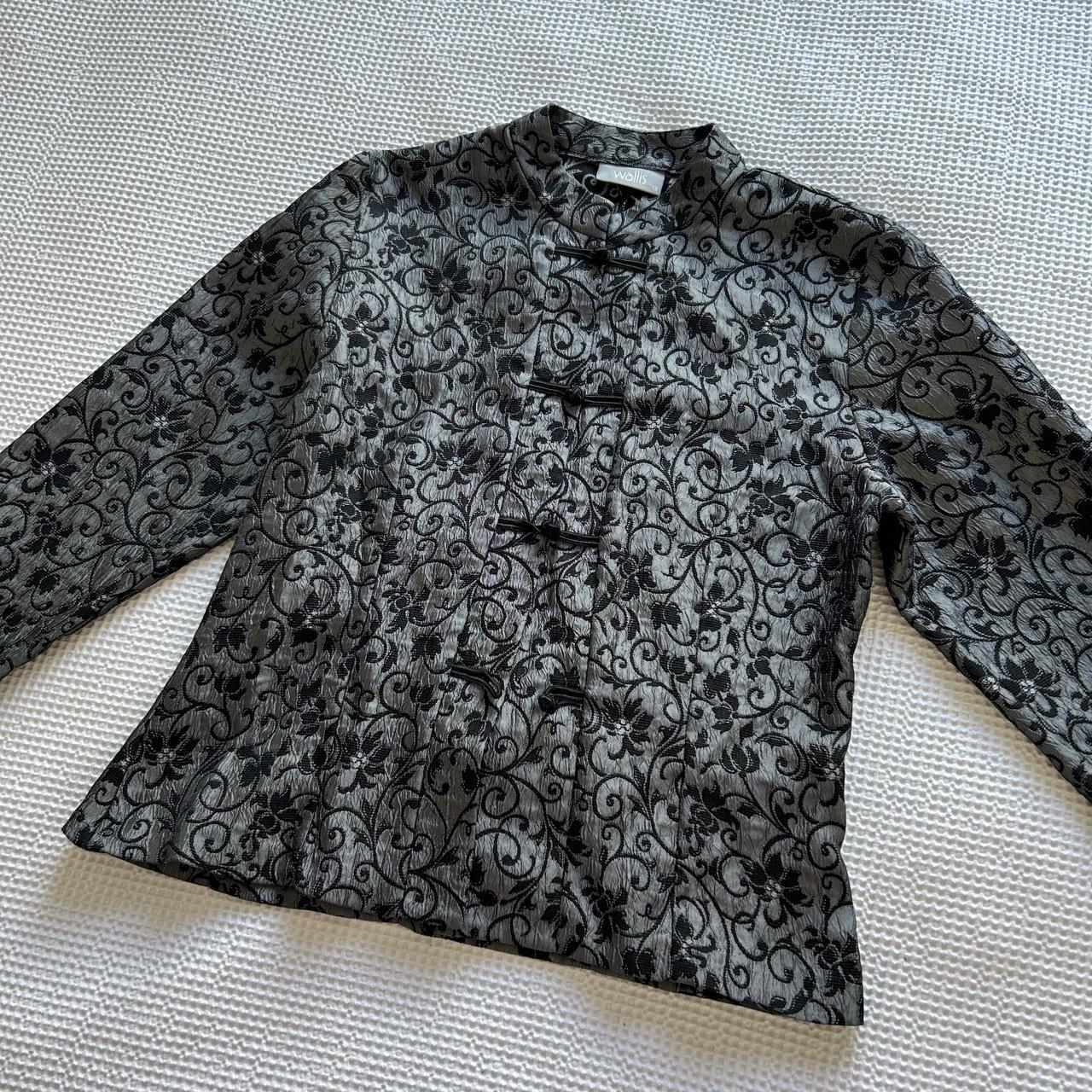 00s vintage Wallis grey floral oriental shirt top... - Depop