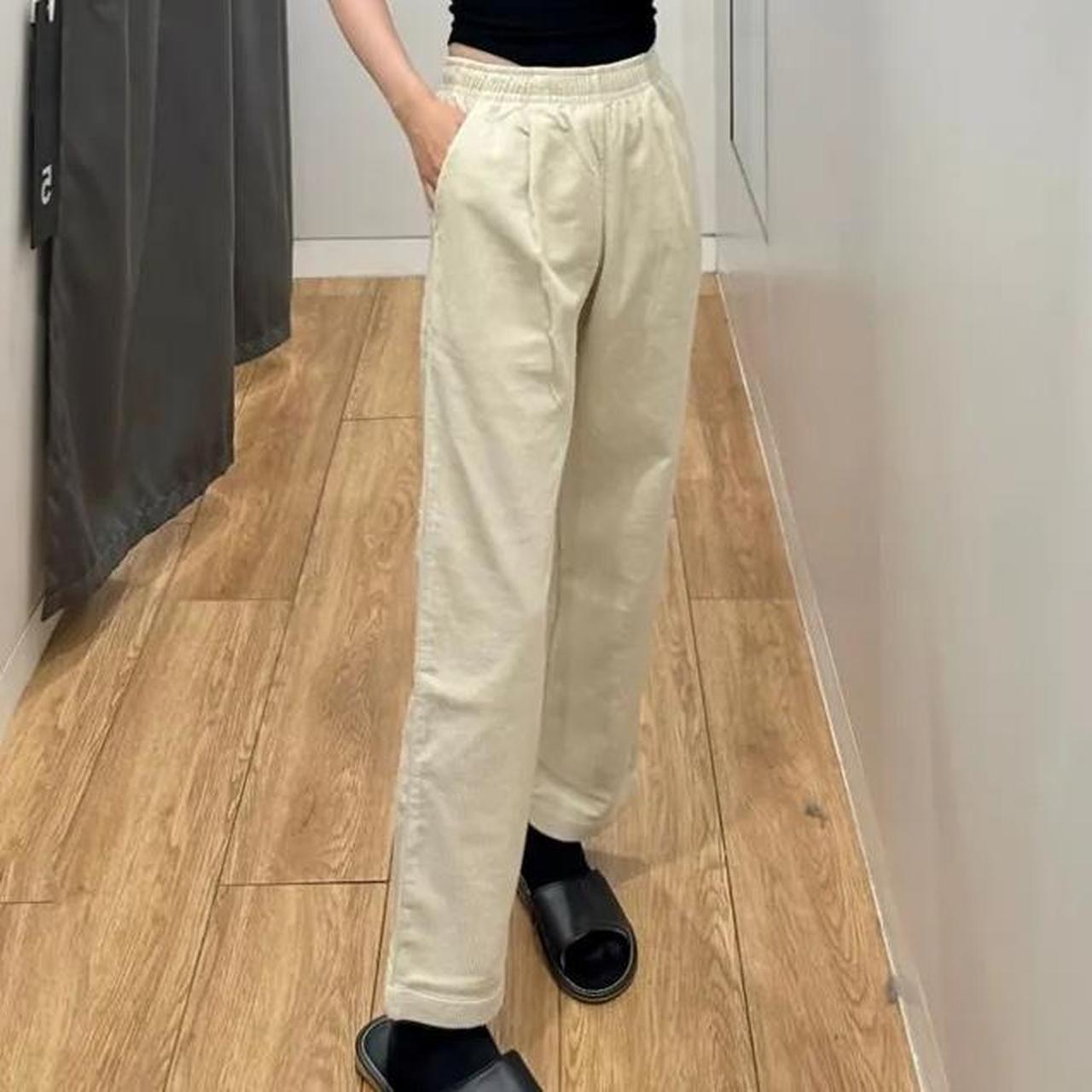 Uniqlo cream corduroy pants with drawstring