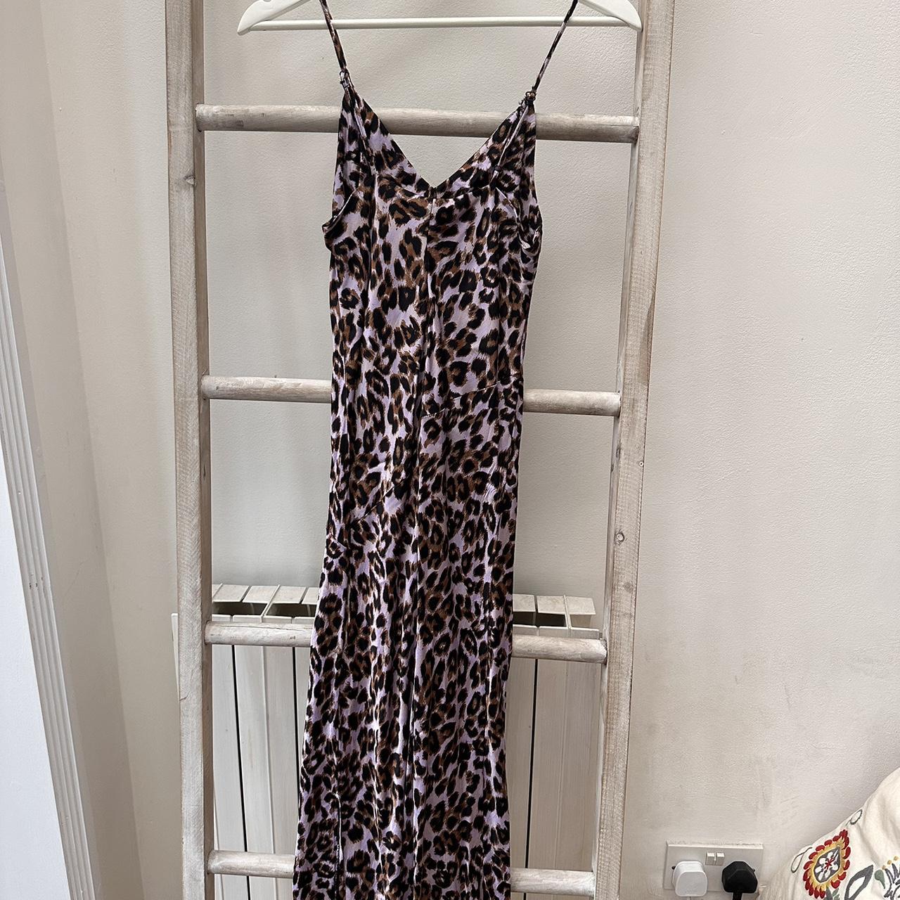 Lilac leopard print silky slip dress with spaghetti... Depop