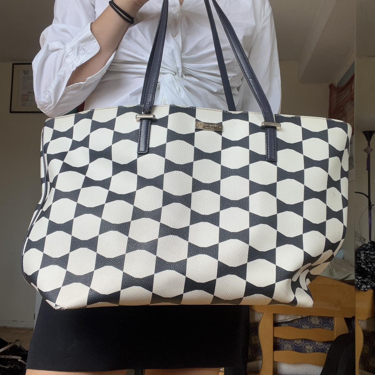 black and white kate spade leather tote bag/hand - Depop