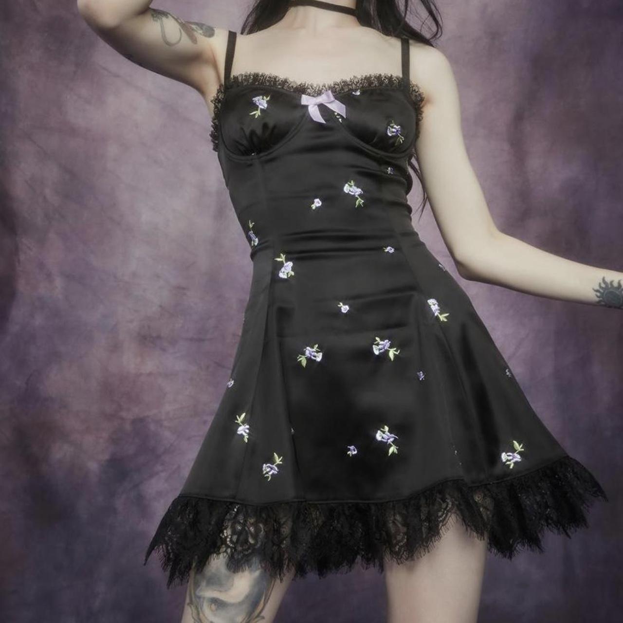 dollskill widow black mini dress with lace detailing... - Depop
