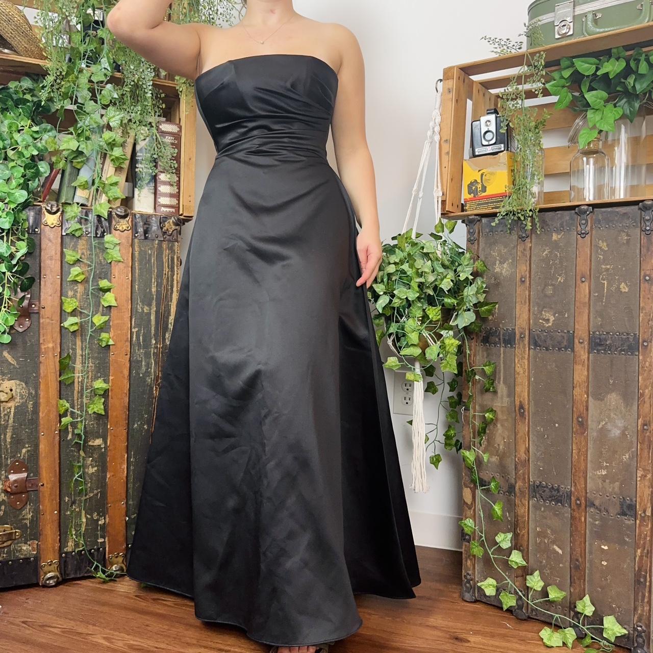 Vintage black strapless evening gown with a