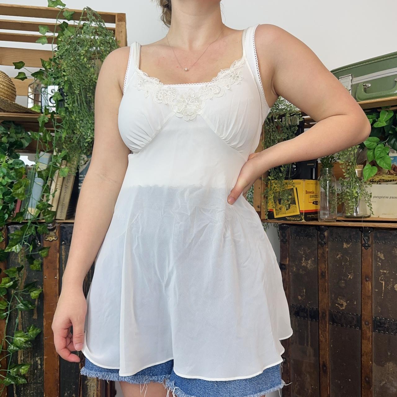 Vintage white lingerie slip dress top with a lace Depop