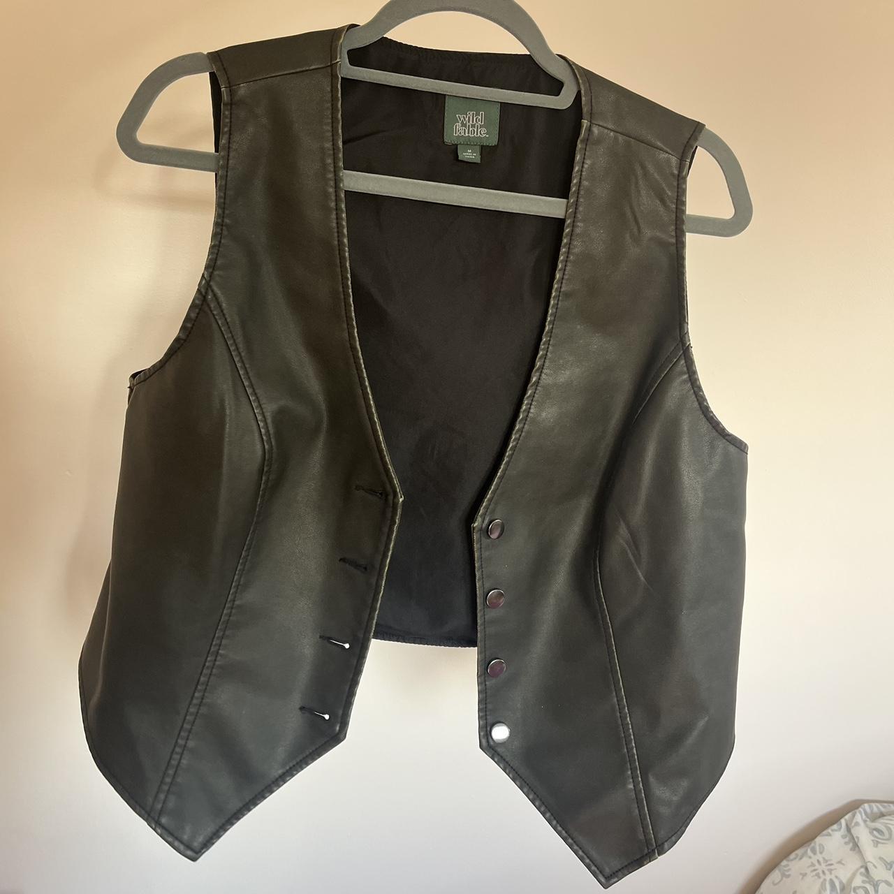 faux leather vest with cut off - Depop