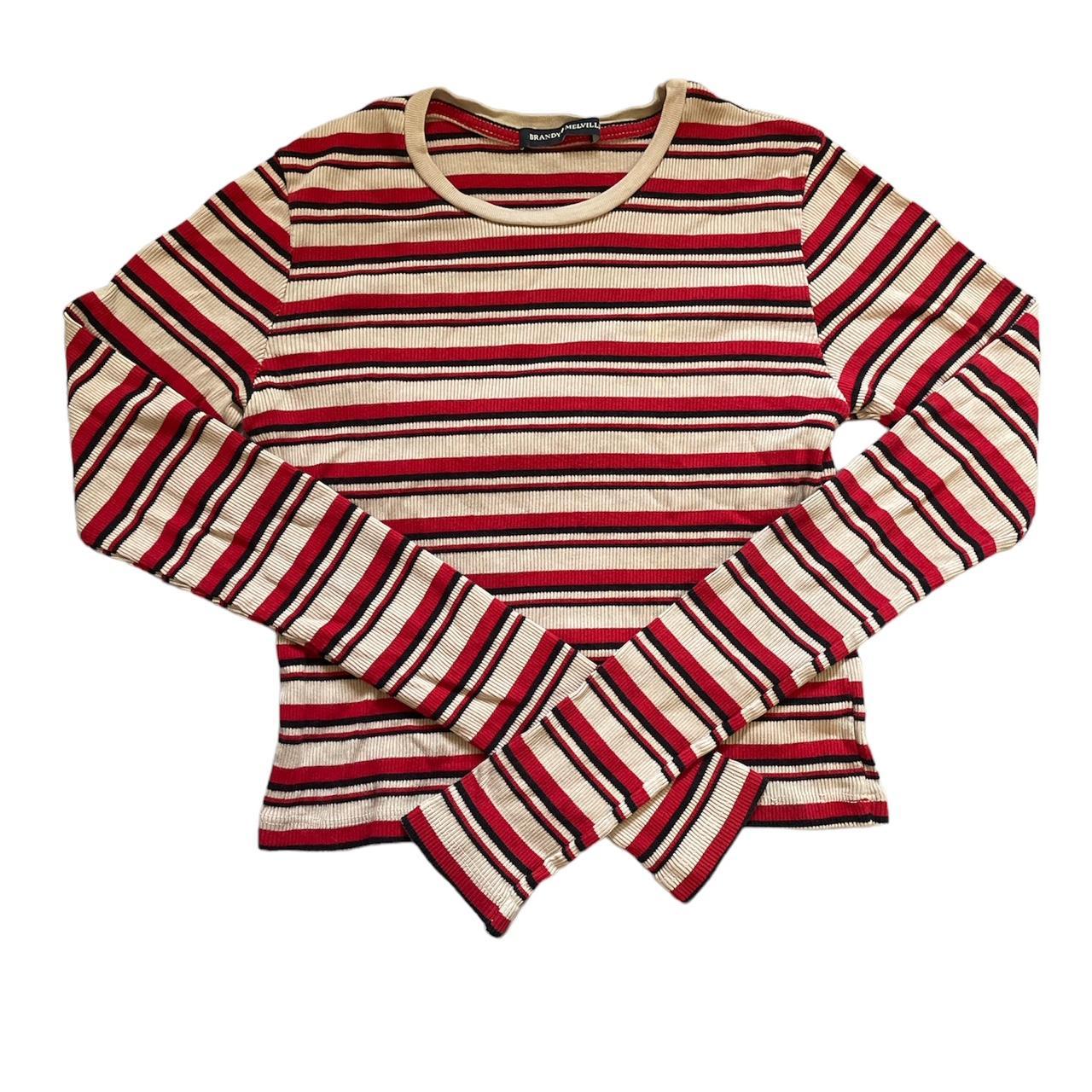 Brandy Melville Red Striped Shirt ♡｡striped Long Sleeve Shirt From Brandy  Melville
