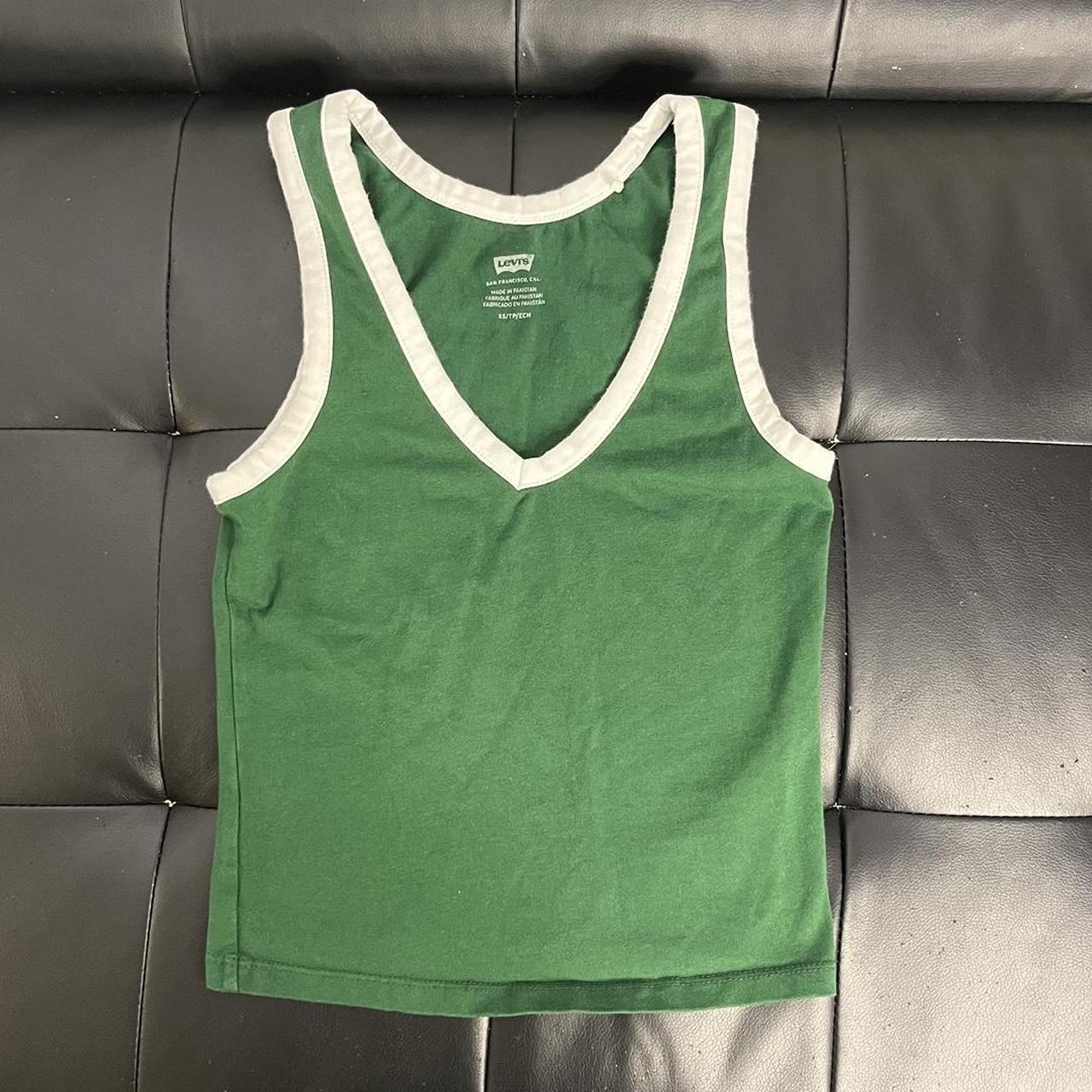 levi’s green and white trim tank top like new, size... - Depop