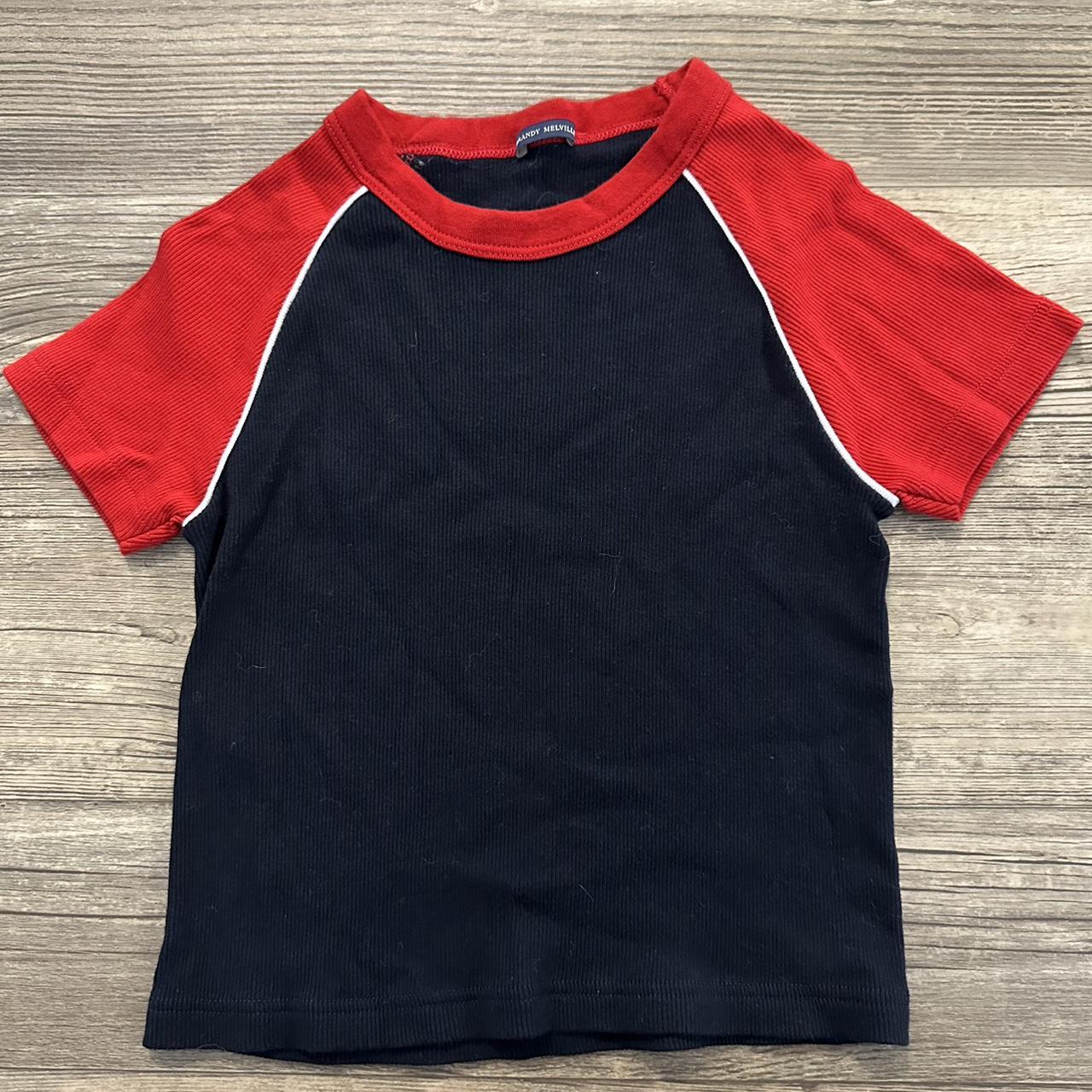 brandy melville red and navy blue baby tee. perfect... Depop