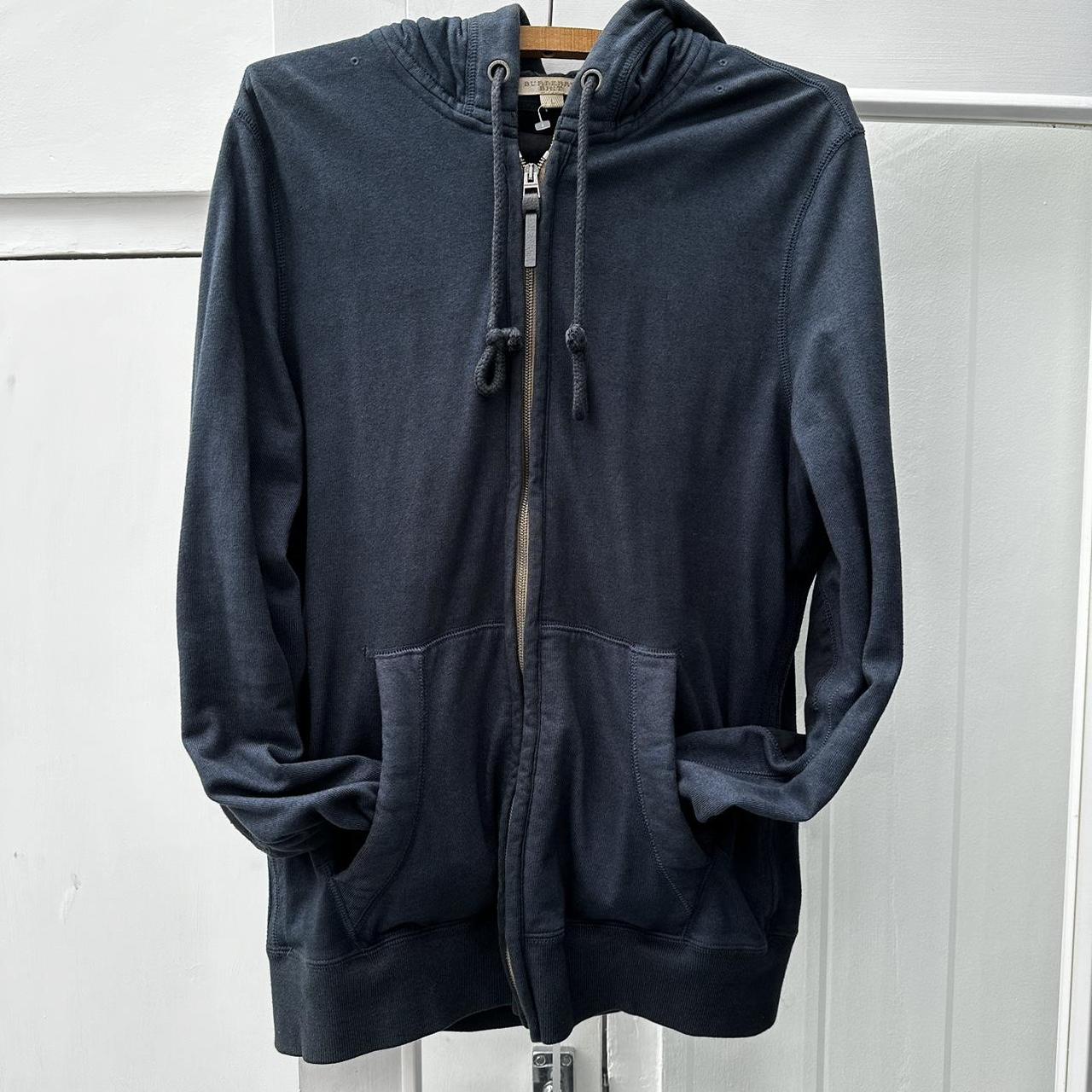 Burberry men s dark blue hooded sweatshirt size. Depop