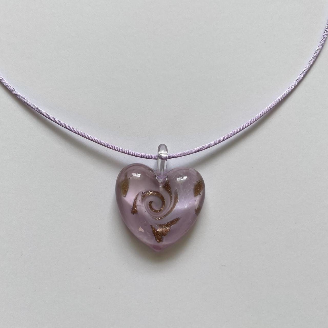 Lilac murano glass heart pendant on cord necklace... - Depop