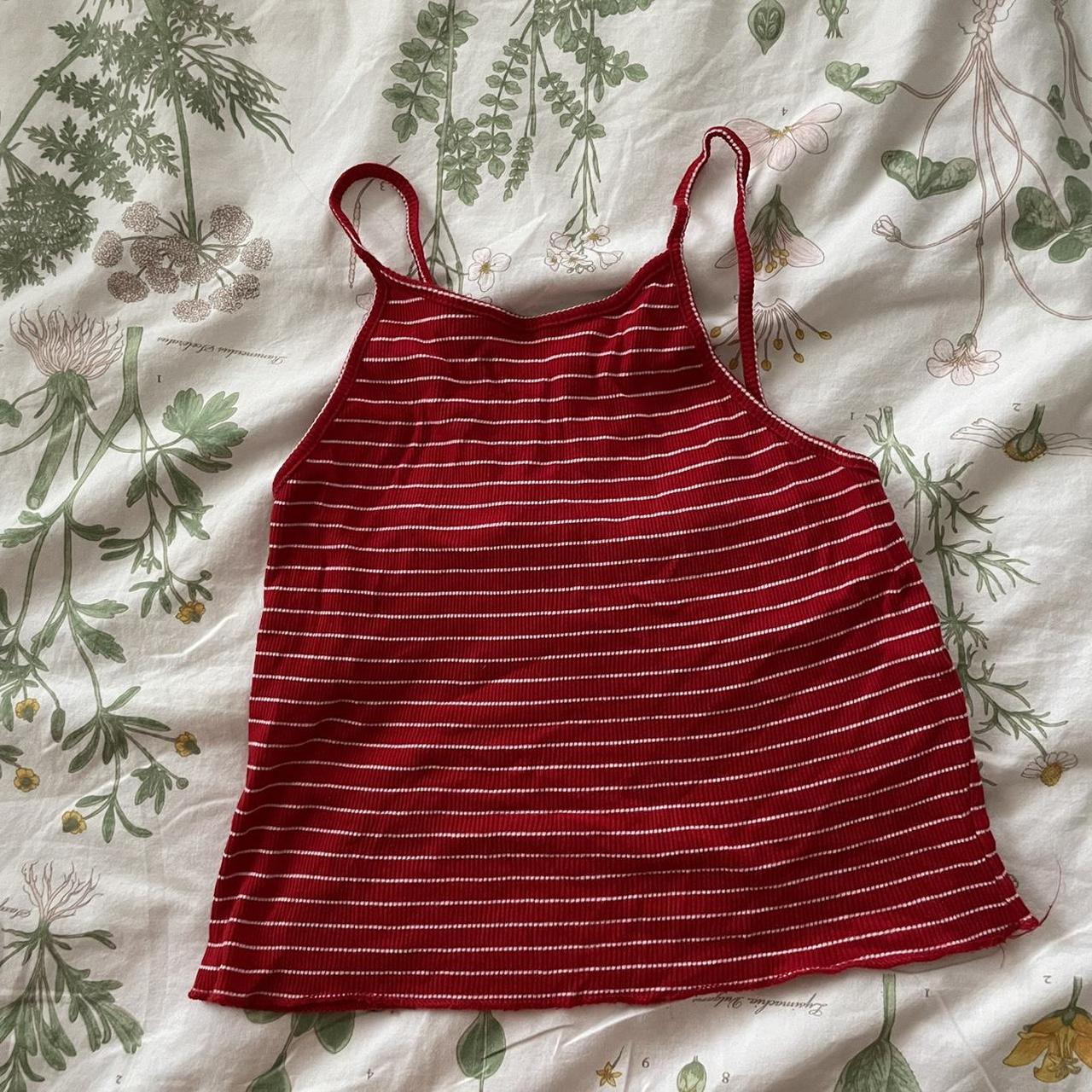 Brandy Melville Red and white striped tank top / - Depop