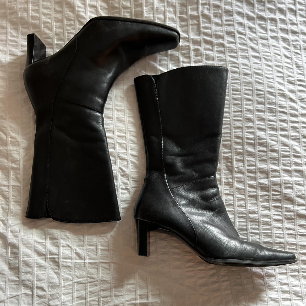 Vintage faux leather boots. Pointy toe and stiletto... - Depop