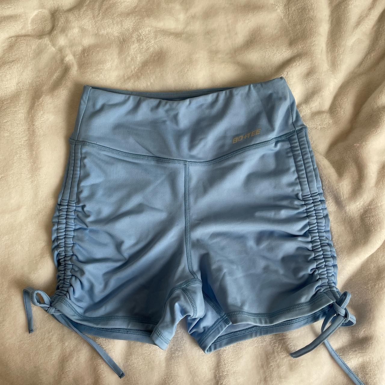 baby blue/light blue biker shorts with tie on side... - Depop