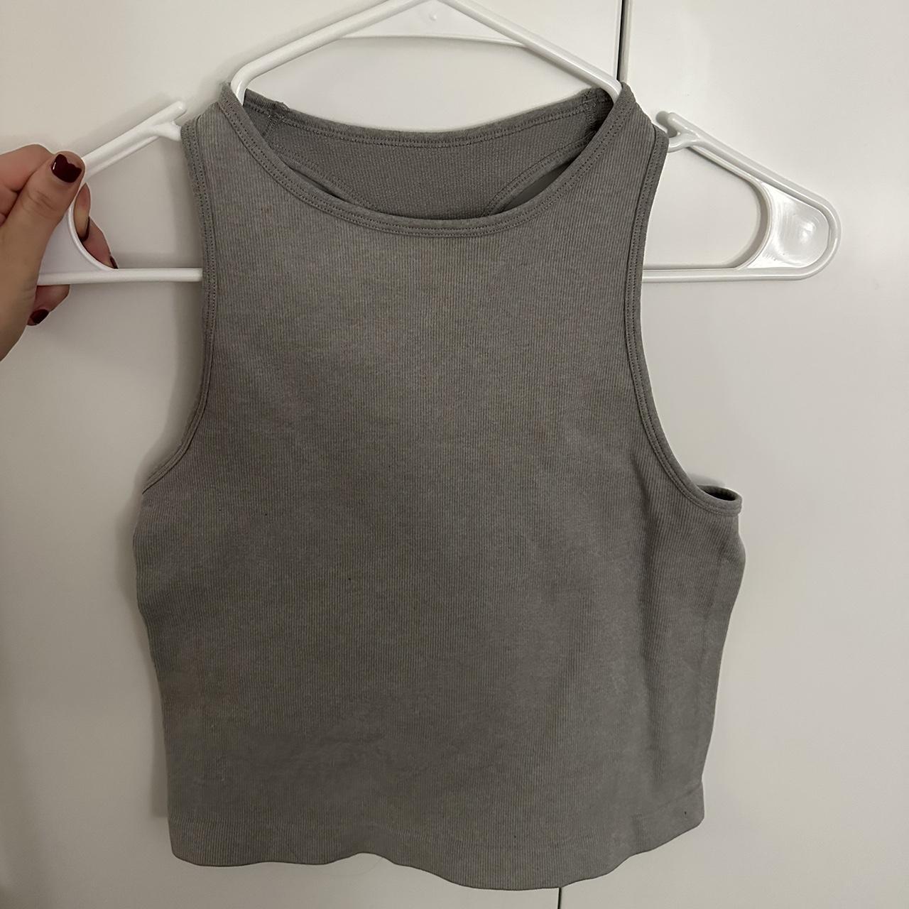 Very stretchy high neck cropped tank top. Gray. Size... - Depop