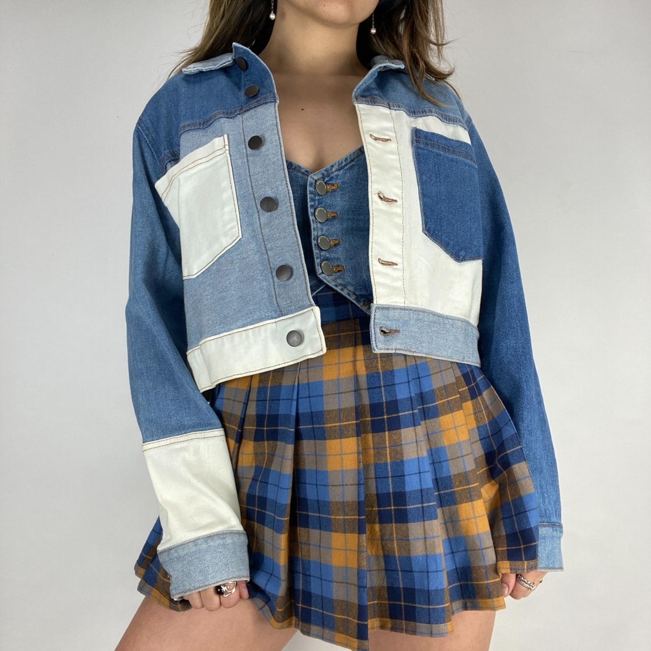 Denim color-block cropped jacket by Wild