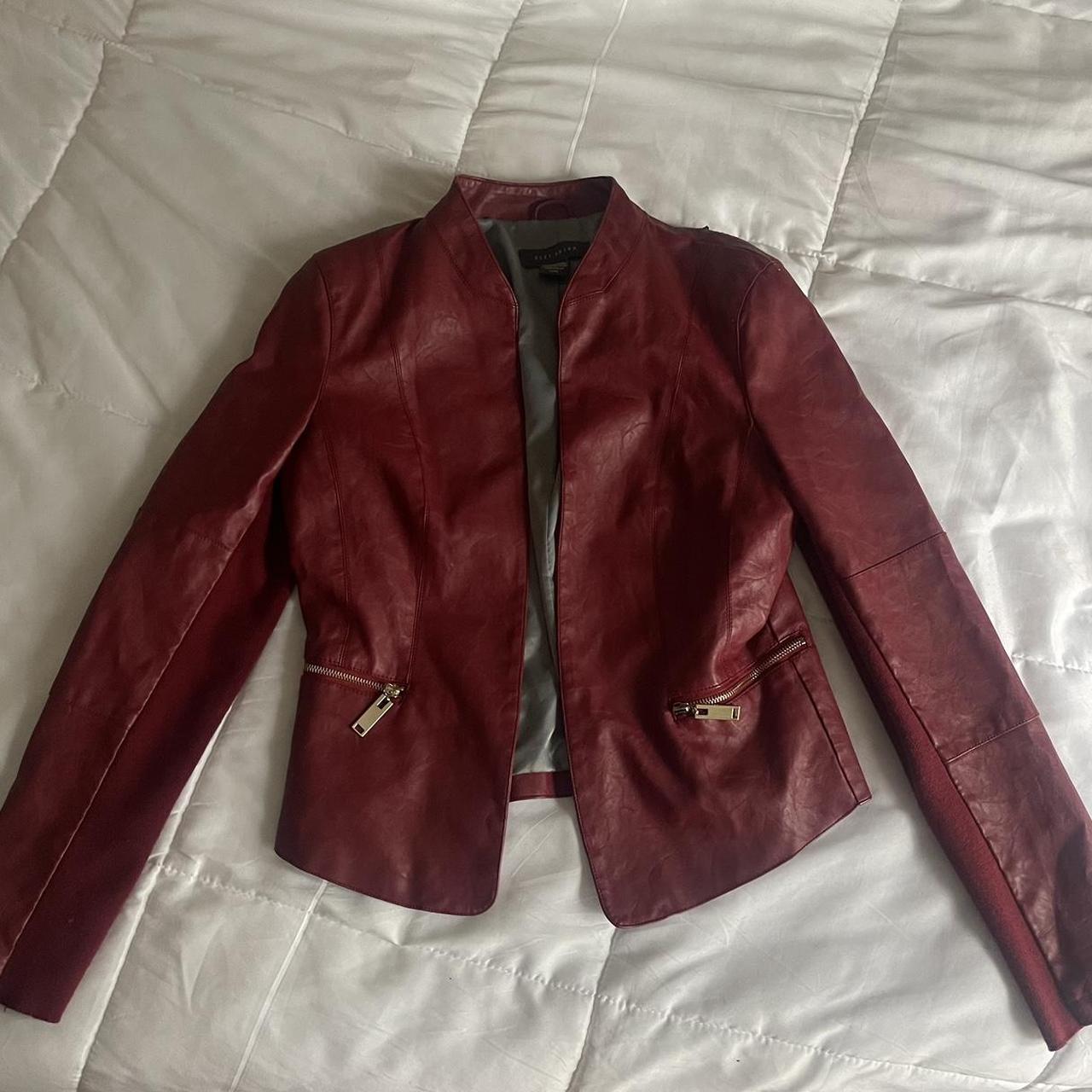 Cherry/ wine red leather jacket size... Depop