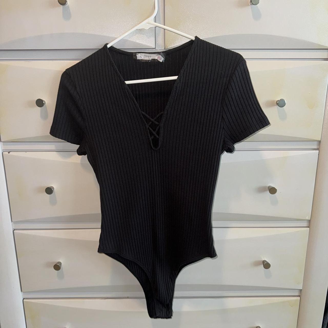 LUSH Clothing Black Ribbed Bodysuit -Worn once has... - Depop