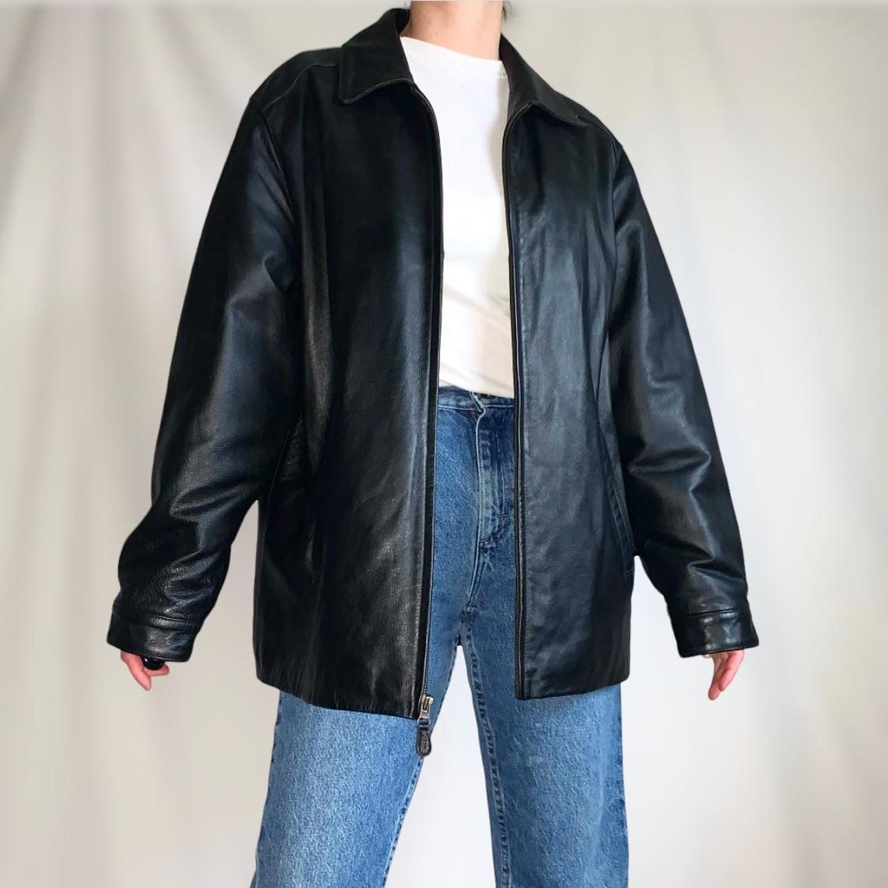 Vintage 90s/Y2K black leather jacket, minimalist,... - Depop