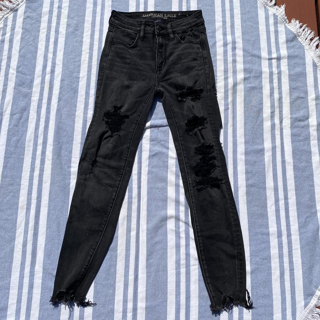 dark grey distressed skinny jeans American - Depop