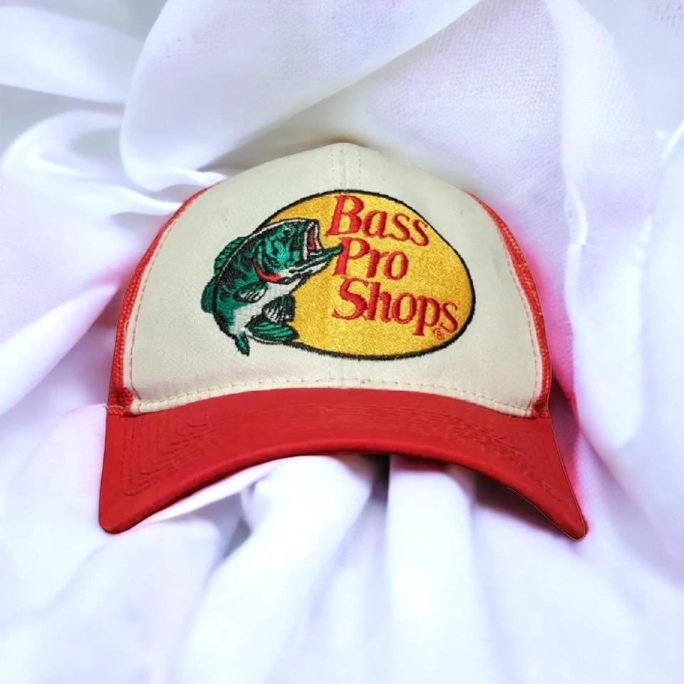 Bass Pro Shops Red Embroidered Logo Mesh Fishing - Depop
