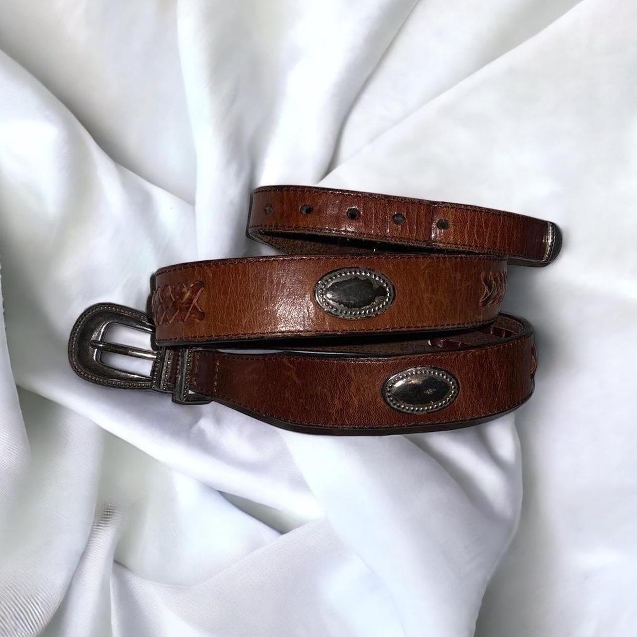 Vintage western cowgirl leather belt Brown with... Depop