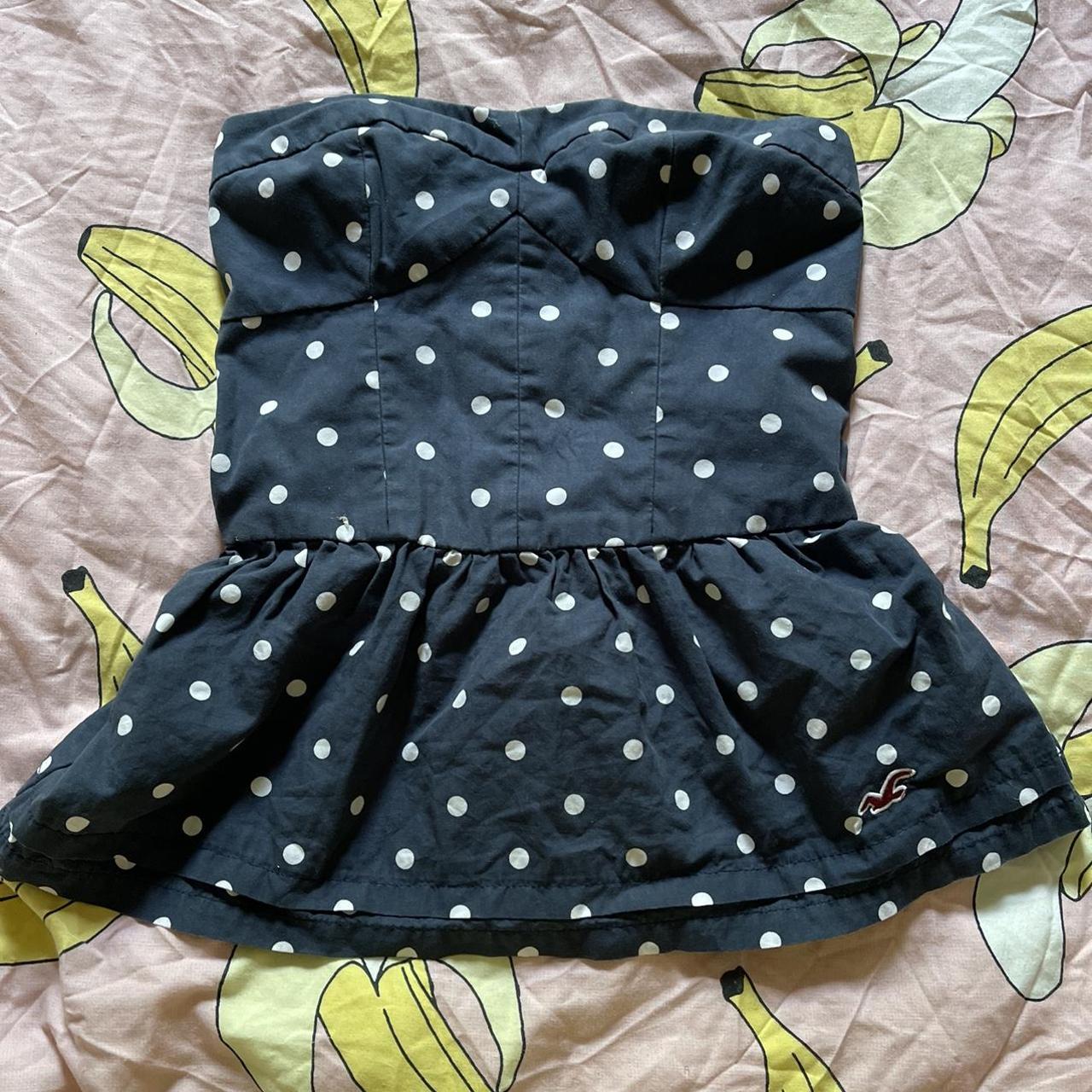 Hollister Navy Blue with white Polka Dots Peplum... - Depop