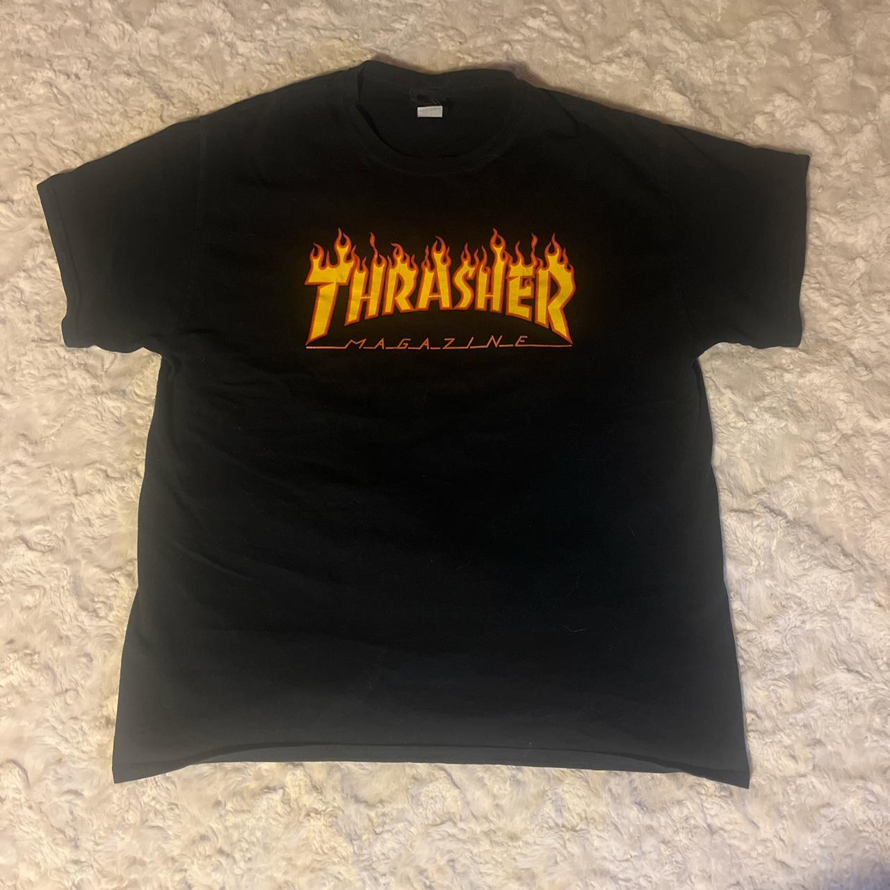 Thrasher magazine flame logo black t shirt Excellent... - Depop