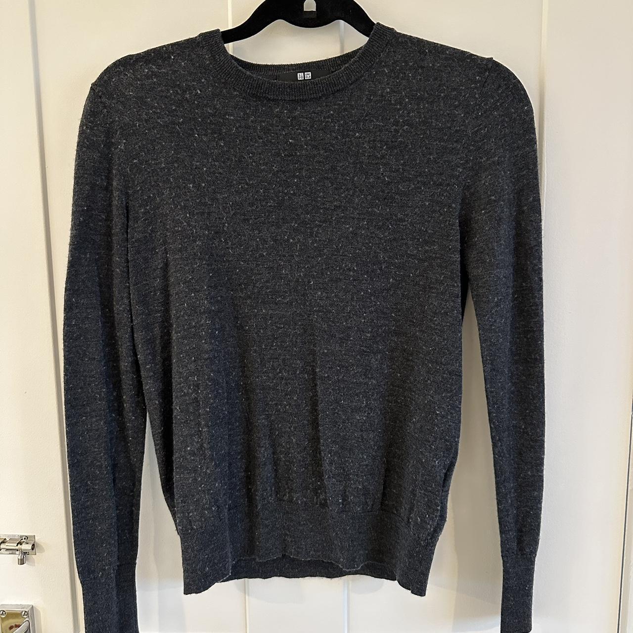 Uniqlo 100% wool grey fine knit jumper Size Small... - Depop