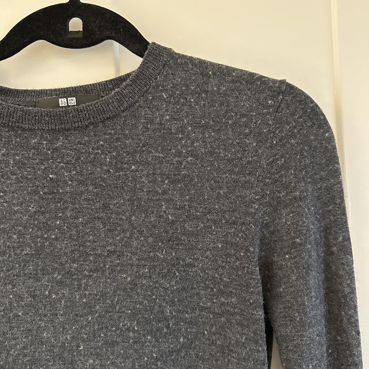 Uniqlo 100% wool grey fine knit jumper Size Small... - Depop