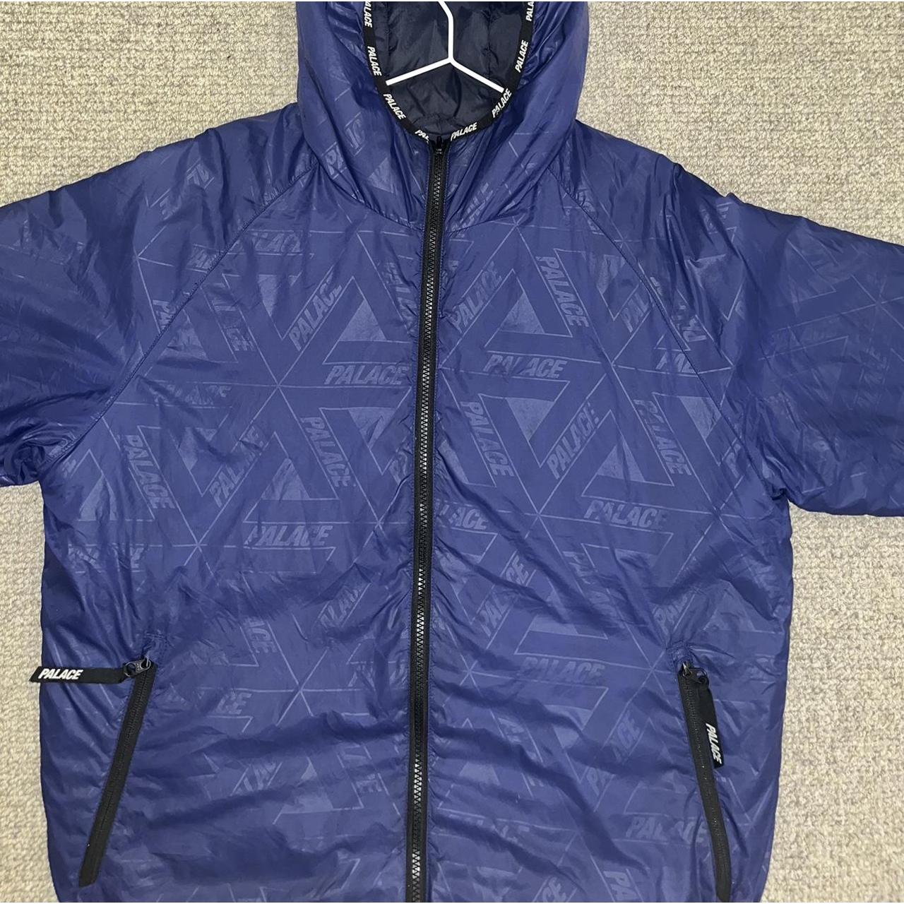 Palace Men's puffer jacket Blue/Navy Depop