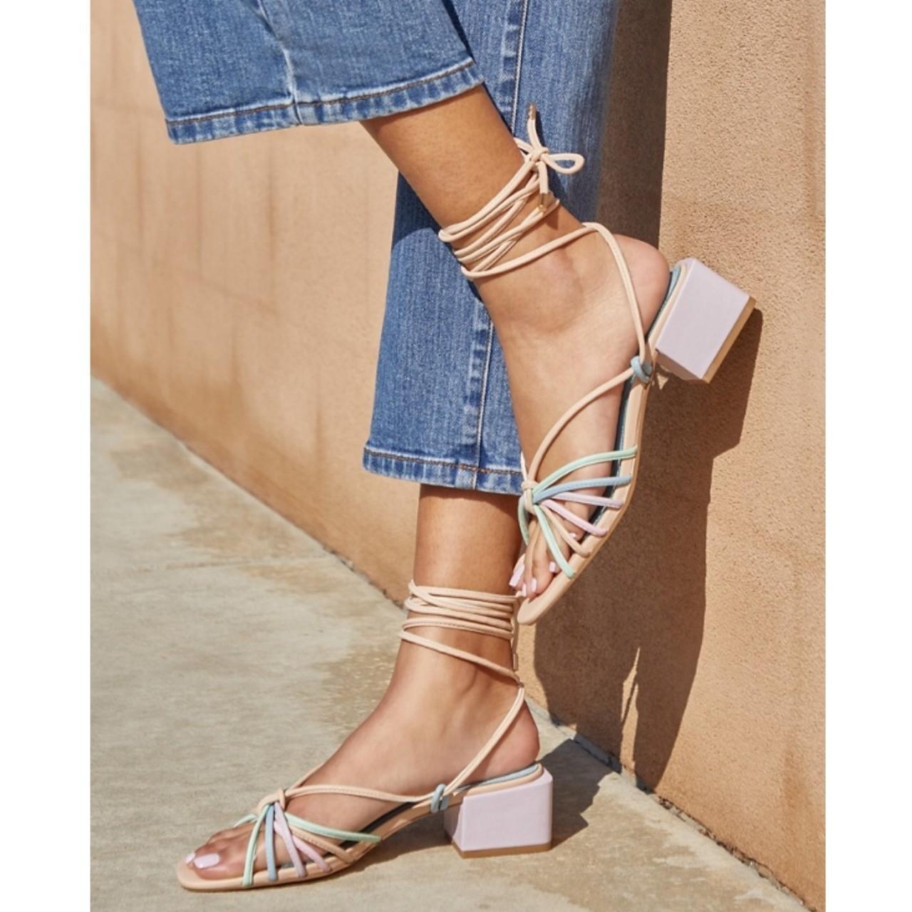 JustFab: Women's Sandals / Flip Flop / Tie Up / Taupe / Flats