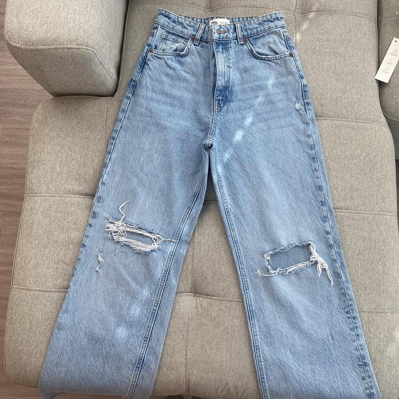 Zara high waisted wide leg jeans Size 26 Ripped at... - Depop