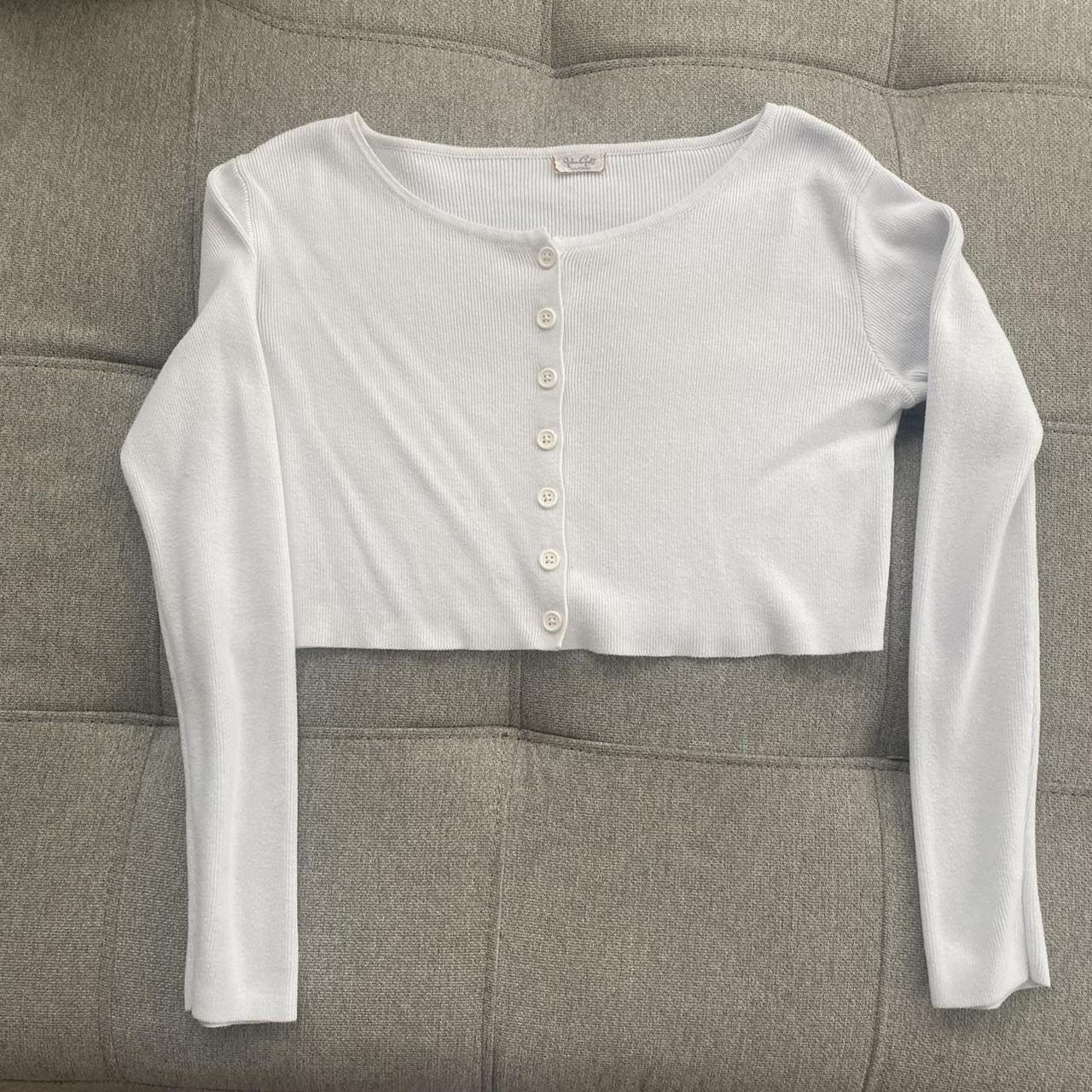 Brandy Melville White Long Sleeve Sweater Size: - Depop