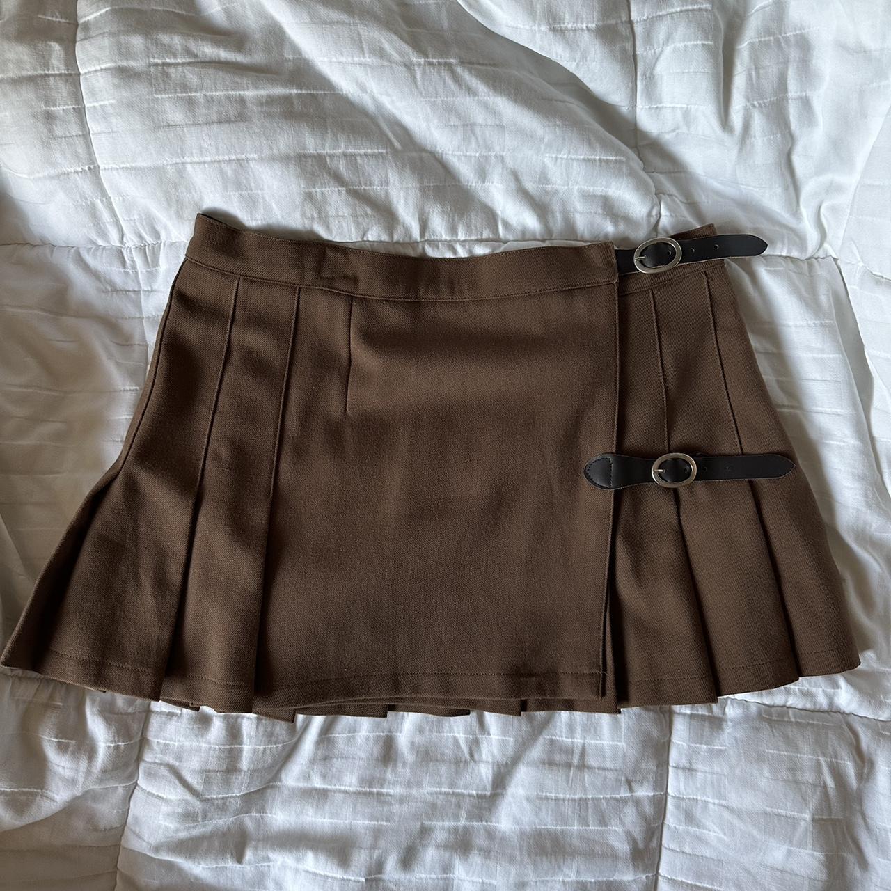 Brandy Melville Brown Dana Buckle Sof Low Waisted... Depop