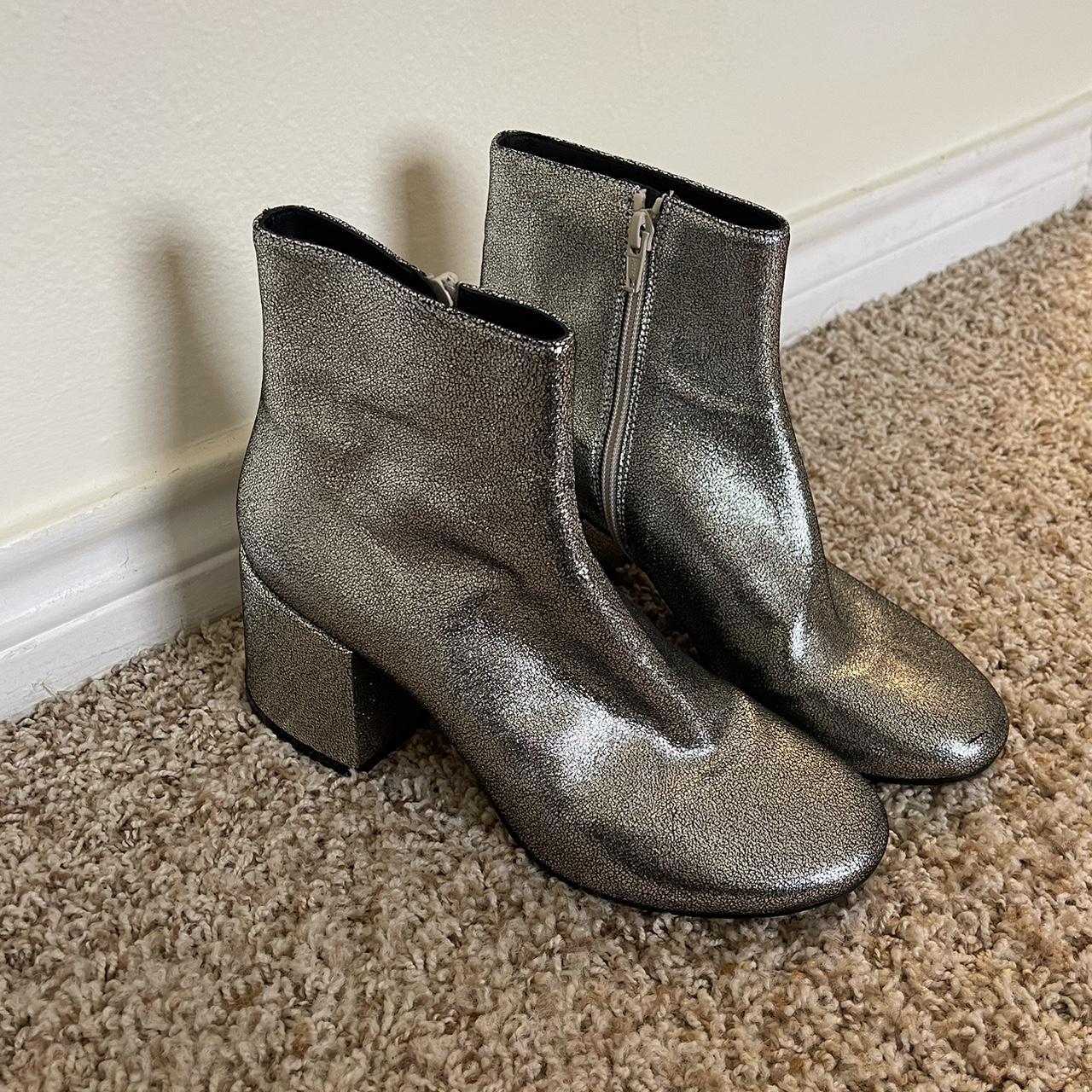 Silver Metallic Chunky Heel Margiela Ankle... - Depop