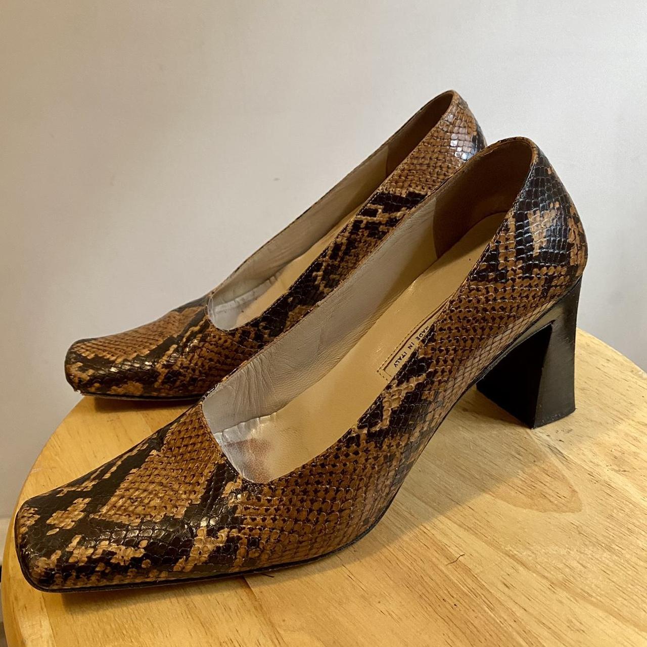 Vintage 1990s via spiga chunky brown snakeskin heels... - Depop