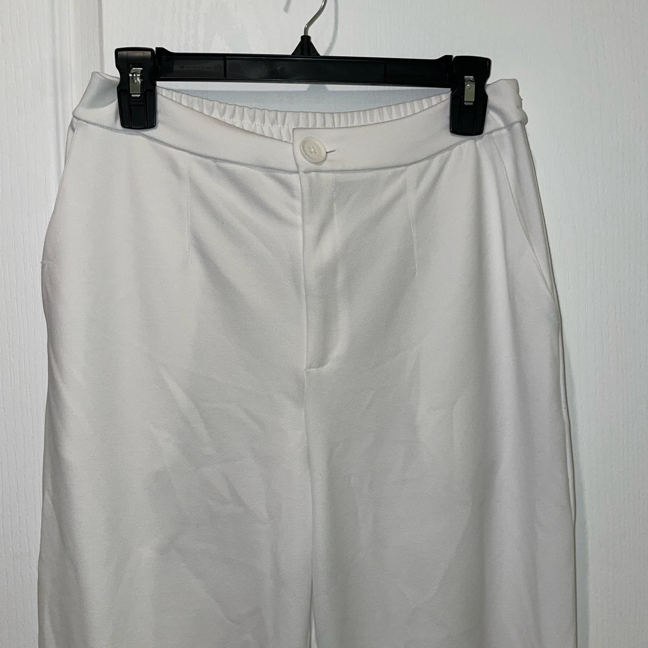 white flared high rise pants with stretchy material!... - Depop