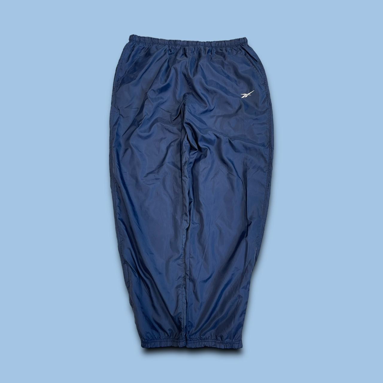VINTAGE Y2K REEBOK WIDE LEG TRACKSUIT BOTTOMS NAVY... Depop