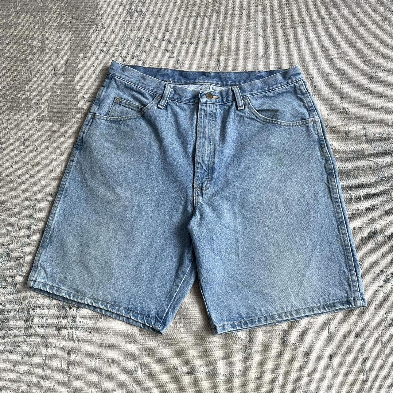 VINTAGE WRANGLER BAGGY LOOSE FIT JORTS LIGHT BLUE... - Depop