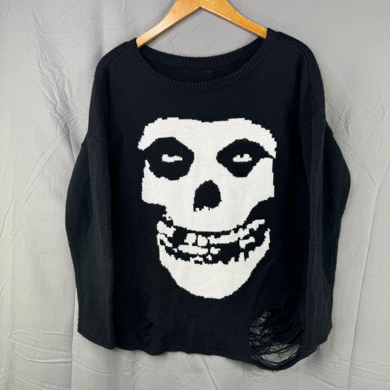 Mall Goth Misfits Skeleton Skull Distressed Crewneck... - Depop